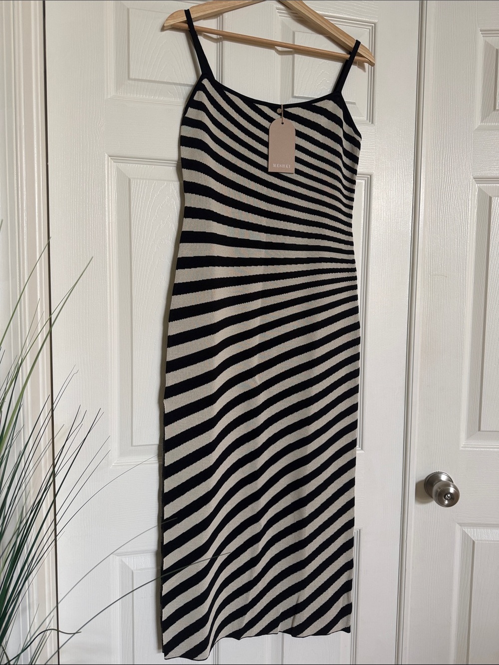 Meshki Black and Cream Striped Midi Dress with Slim Straps - Picture 6 of 6